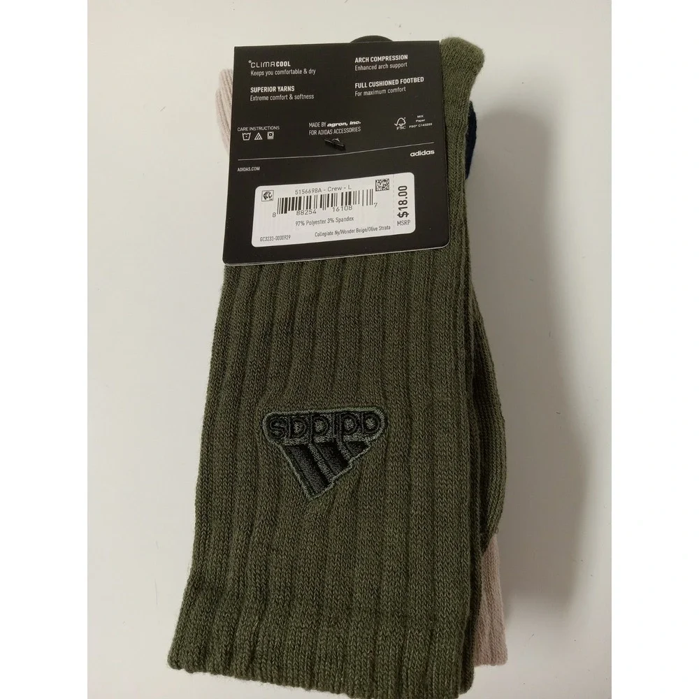 Adidas Crew Socks mens 6-12 Cushioned Climacool  Blue Green Cream‎